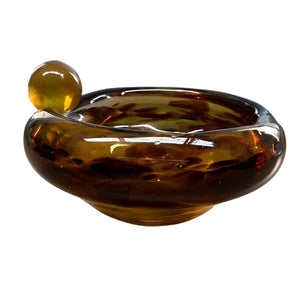 Bowl artesanal em Cristal Murano amarelo com detalhes em marrom, 15x7cm, desenvolvido no Brasil pela Lolahome