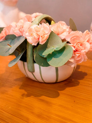 Cestinha bowl cerâmica verde listrada, design exclusivo Lolahome Brasil