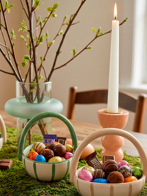 Cestinha de Cerâmica Listras Bege