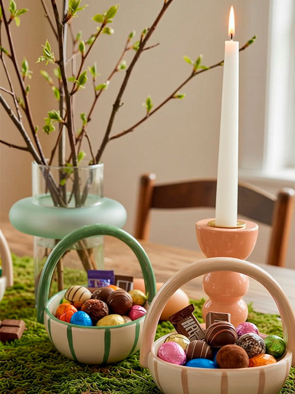 Cestinha de Cerâmica Listras Bege