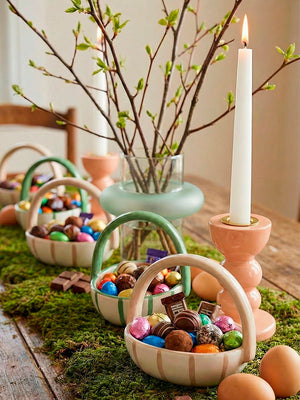 Cestinha de Cerâmica Listras Bege