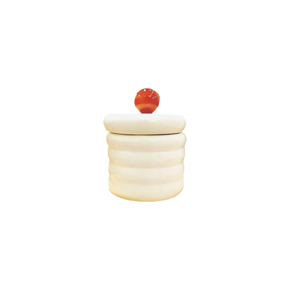 Pote de cerâmica artesanal com ágata natural 10 cm – vista frontal – Lolahome