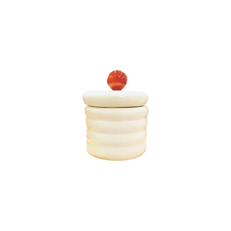 Pote de cerâmica artesanal com ágata natural 10 cm – vista frontal – Lolahome