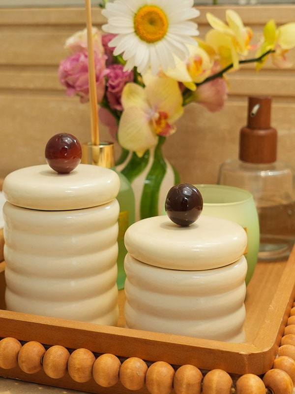 Pote de cerâmica artesanal com ágata – uso como organizador e decoração – Lolahome