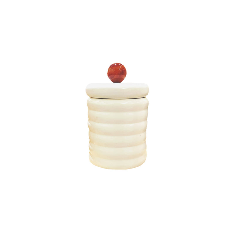 Pote de cerâmica artesanal com ágata natural 15 cm – vista frontal – Lolahome