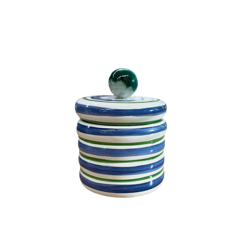 Pote de cerâmica artesanal com ágata azul 10cm – Lolahome
