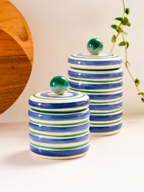 Pote de cerâmica artesanal azul 10cm – vista frontal