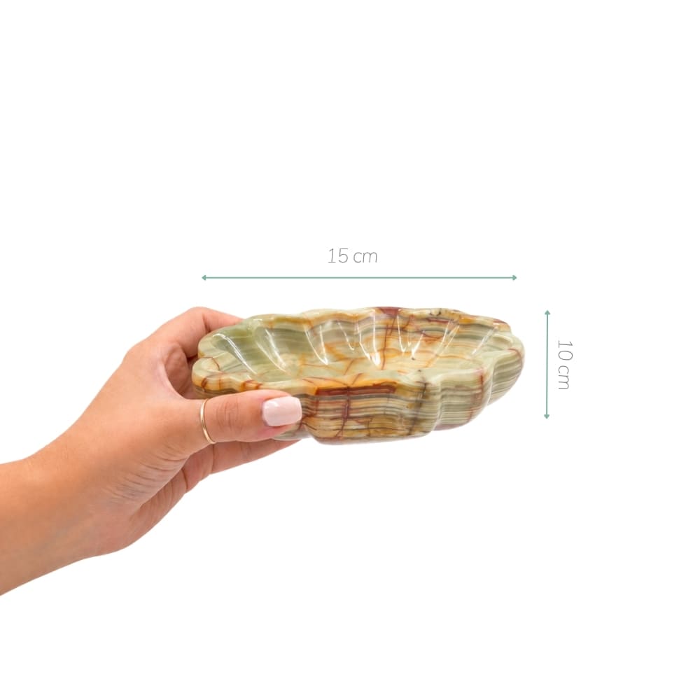 Saboneteira de ônix formato concha 16cm vista superior destacando o formato e a textura natural – Lolahome