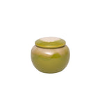 Pote de cerâmica artesanal redondo na cor verde, 8 cm, acabamento natural único