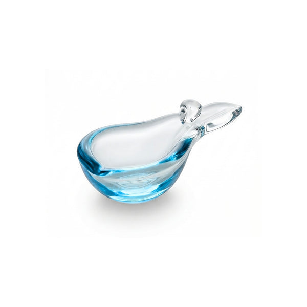 Cinzeiro de cristal azul transparente formato pêra, 14cm, peça vintage italiana