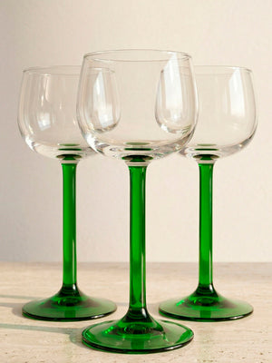 Conjunto de 3 taças de vidro vintage anos 70, origem Itália, transparente com detalhe verde — Lolahome