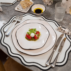 PRATO DE SOBREMESA CERÂMICA ARTESANAL ORGANIC BRANCO E PRETO
