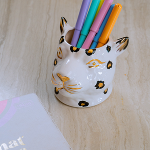 VASO CERÂMICA ARTESANAL COM OURO LEOPARDO P 7CM