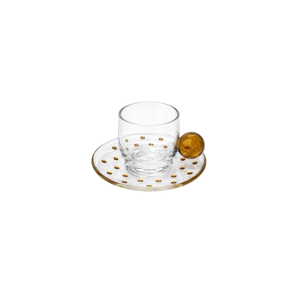 XÍCARA E PIRES EM VIDRO FIZZ ÂMBAR 120ML