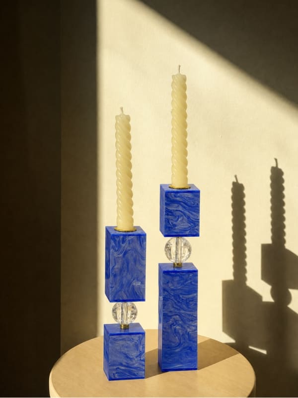 CASTIÇAL CRISTAL AZUL G  25 CM