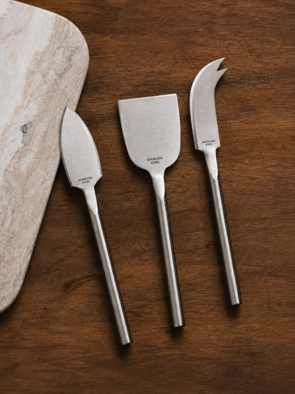 SET DE ESPÁTULAS PARA QUEIJO EM AÇO INOX PRATA 3PÇS