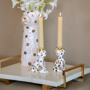 VASO CERÂMICA ARTESANAL COM OURO LEOPARDO G 22CM