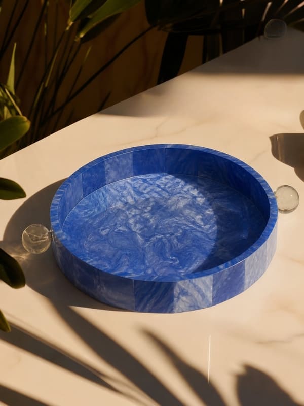 BANDEJA REDONDA CRISTAL AZUL 34CM