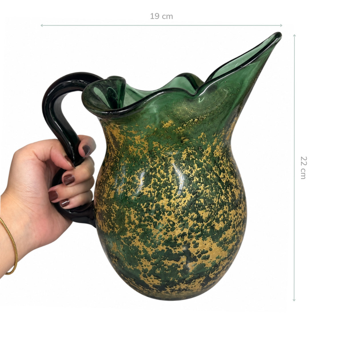 Jarra de Murano Donatella Verde com Ouro 19x22cm