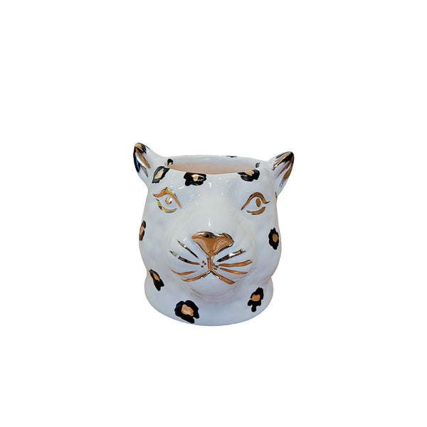 VASO CERÂMICA ARTESANAL COM OURO LEOPARDO P 7CM