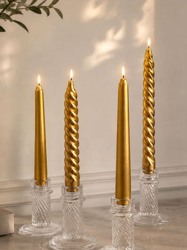 VELAS PARA CASTIÇAL CÔNICA DOURADO 18 CM - 02 UNIDADES