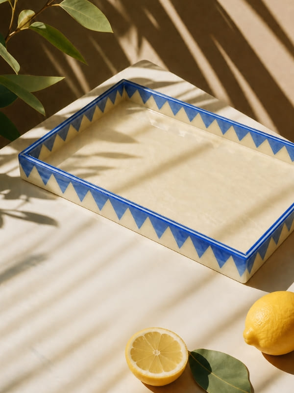 BANDEJA MOSAICO SOLARIS MARFIM E AZUL 33X23CM