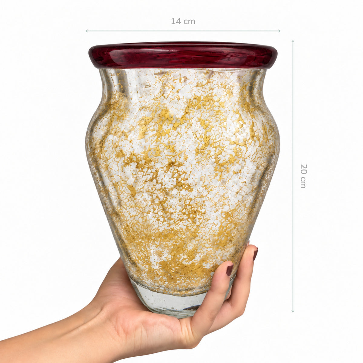 Vaso de Murano Donatella Vinho com Ouro M 14x20cm