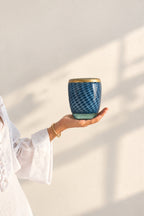 Vaso de Murano Fragola Azul com Ouro P 12x13cm