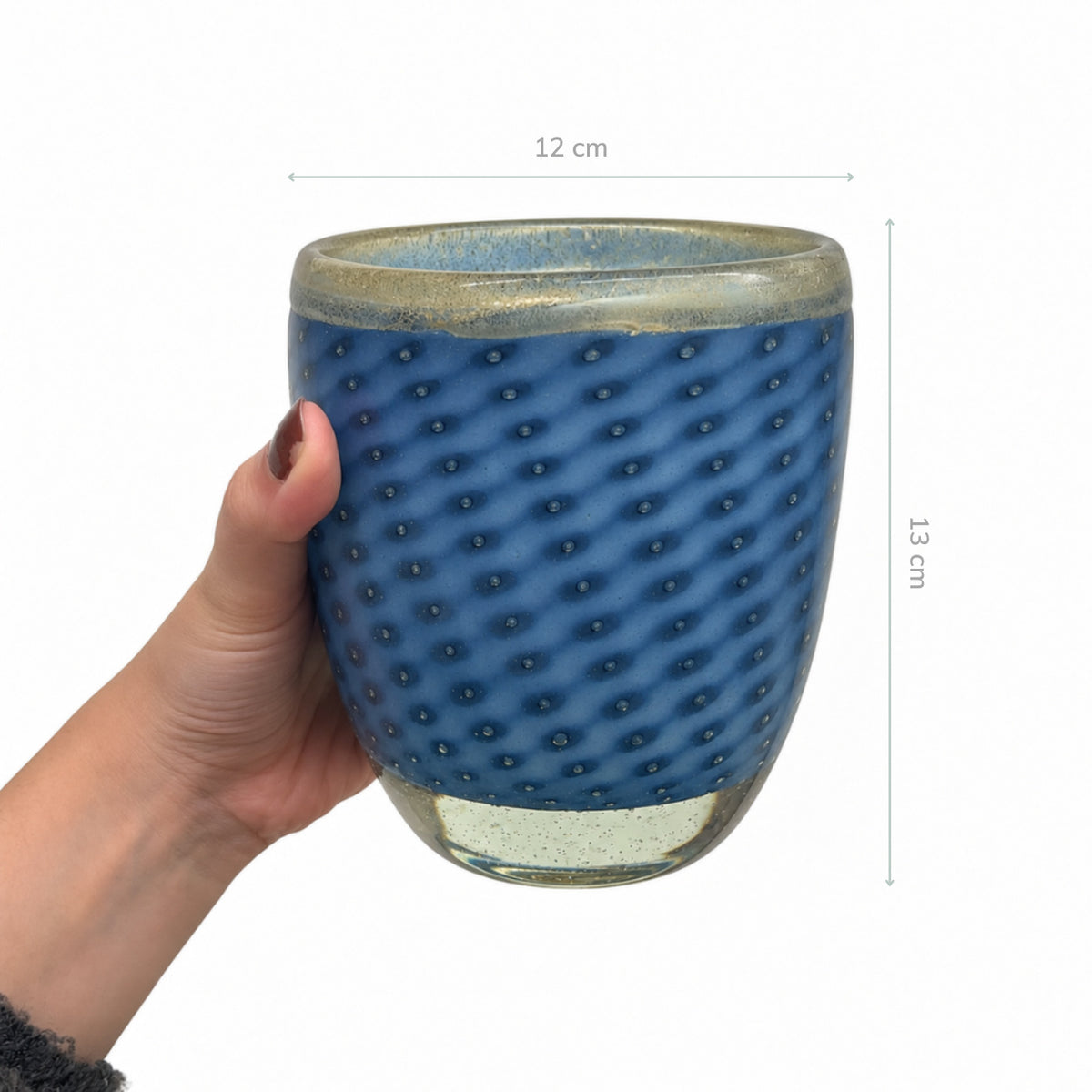 Vaso de Murano Fragola Azul com Ouro P 12x13cm
