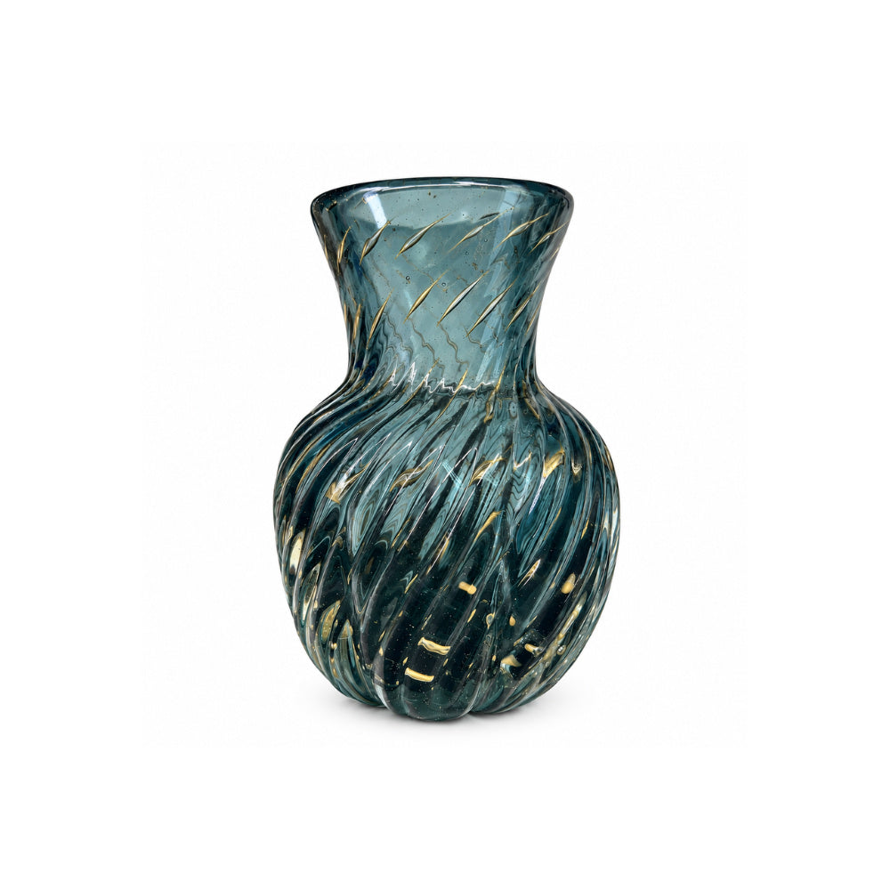 Vaso de Murano Giulia Azul com Ouro 12x18cm