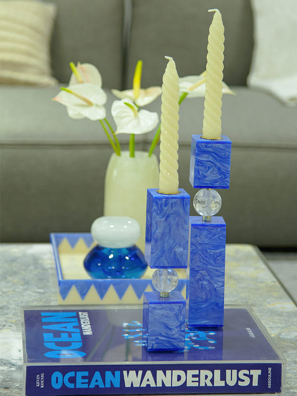 CASTIÇAL CRISTAL AZUL G  25 CM