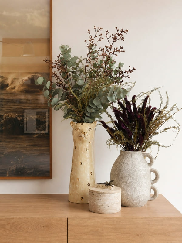 VASO CERÂMICA ARTESANAL COM OURO BEGE LEOPARDO G 22CM