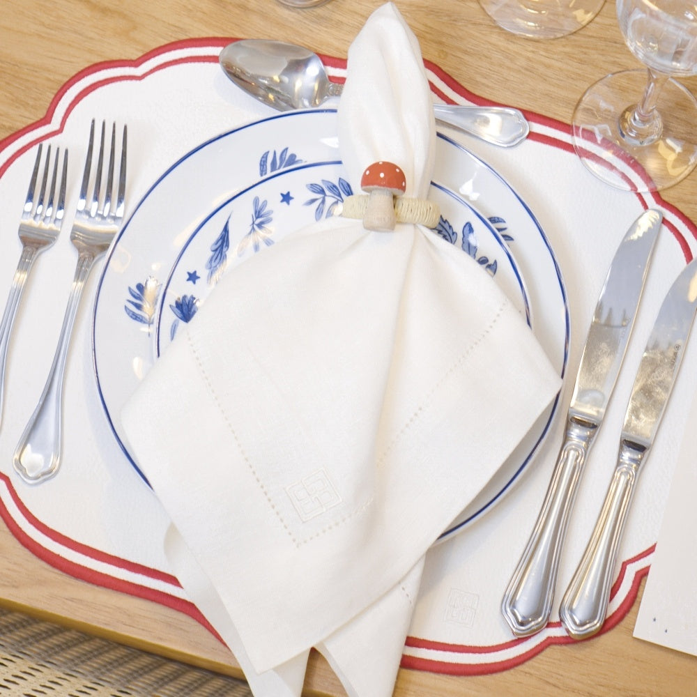 GUARDANAPO DE LINHO PURO BARRA LARGA PREMIUM OFF WHITE 55X55 CM
