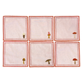 SET GUARDANAPOS DE COQUETEL LINHO PURO COGUMELOS ROSADO 6 PEÇAS 16X16 CM