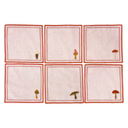 SET GUARDANAPOS DE COQUETEL LINHO PURO COGUMELOS ROSADO 6 PEÇAS 16X16 CM