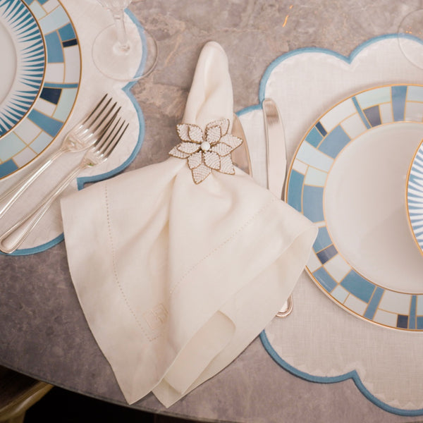 PORTA GUARDANAPO DE FLOR MIÇANGAS BRANCO 5CM