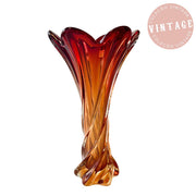 VASO DE MURANO VERMELHO E LARANJA ANOS 70 ORIGEM ITÁLIA