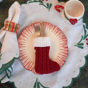 PORTA TALHERES DE NATAL BOTINHA TRICOT VERMELHO