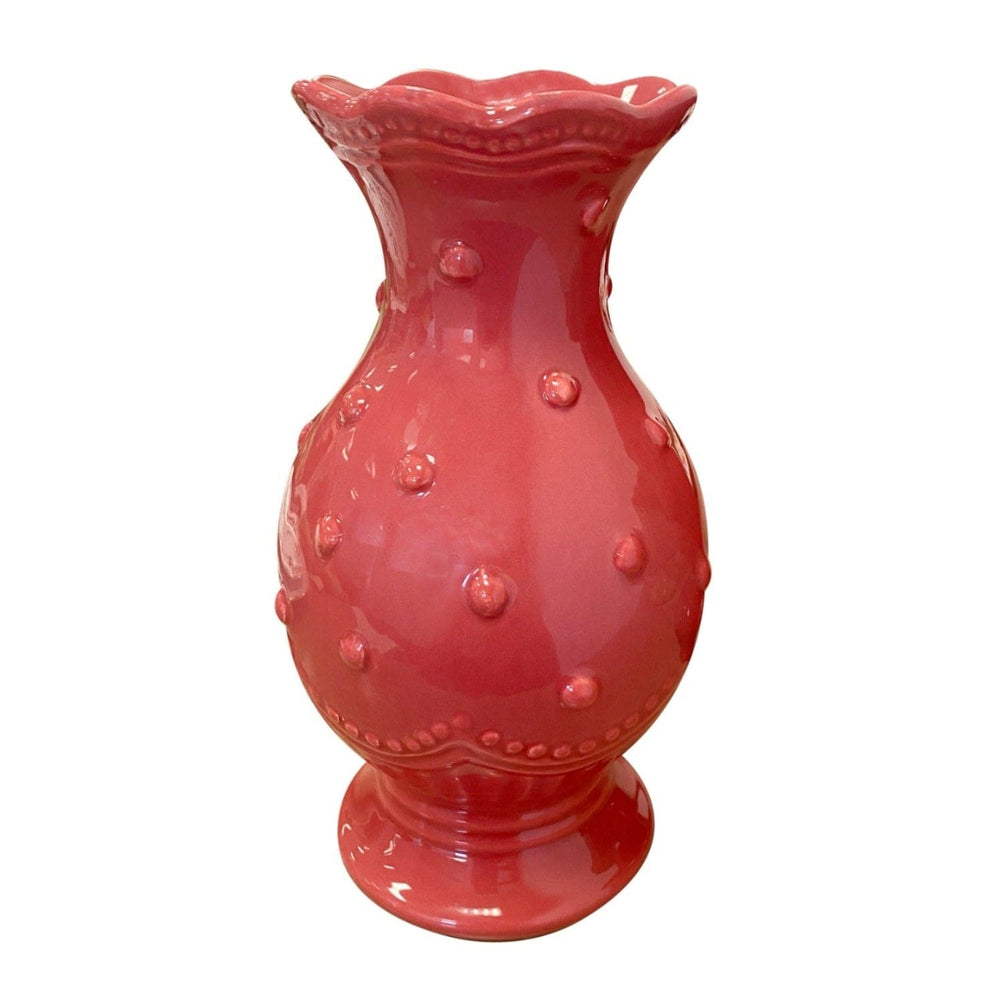 VASO DE CERÂMICA FEITO A MÃO BOLINHAS VERMELHO