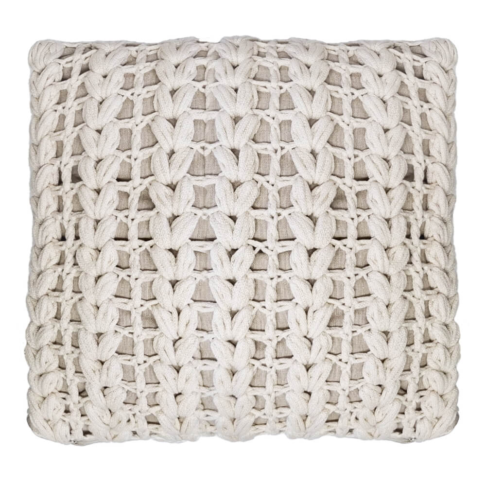 CAPA DE ALMOFADA TRICOT MANUAL TRANÇA  NATURAL 50X50CM