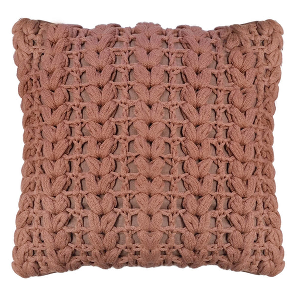 CAPA DE ALMOFADA TRICOT MANUAL TRANÇA TERRACOTA 50X50CM