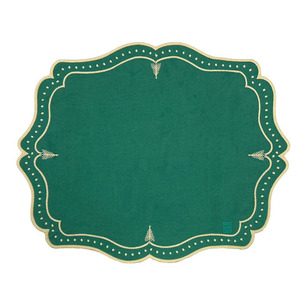 JOGO AMERICANO LINHO PURO ÁRVORE DE NATAL VERDE 48X38CM