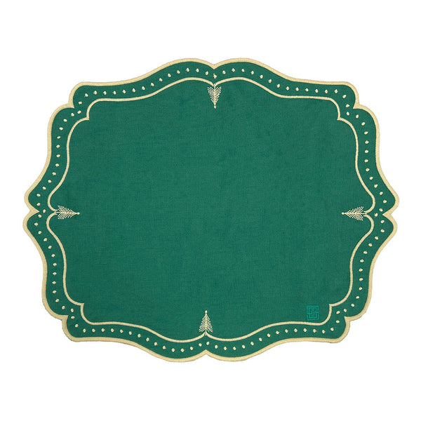 JOGO AMERICANO LINHO PURO ÁRVORE DE NATAL VERDE 48X38CM
