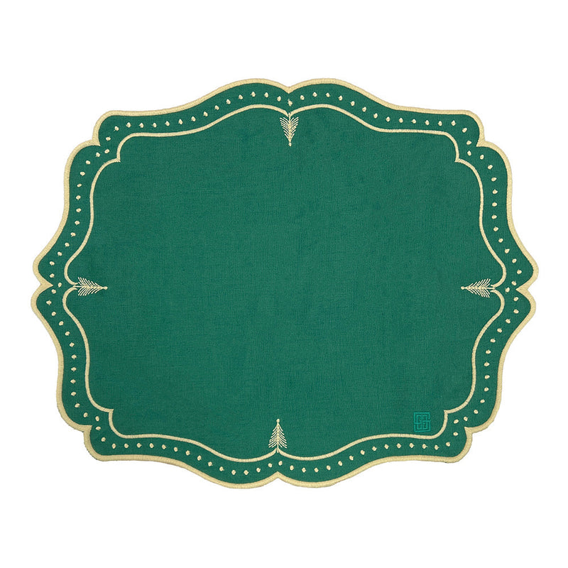 JOGO AMERICANO LINHO PURO ÁRVORE DE NATAL VERDE 48X38CM