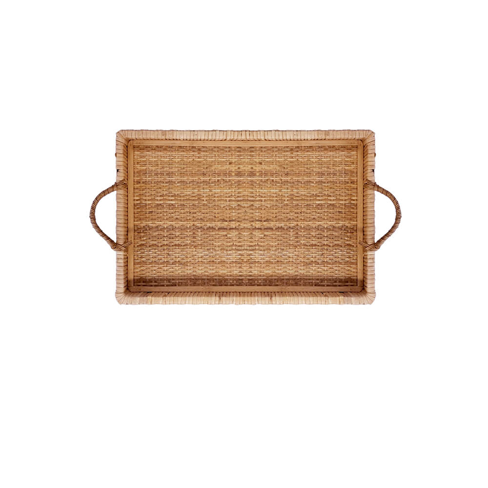 BANDEJA EM MADEIRA E FIBRA RATTAN COUNTRY P 40X26CM