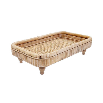 BANDEJA EM MADEIRA E RATTAN COM PÉ COUNTRY   37.5 x 23.5 x 10 CM (H)