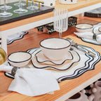PRATO DE SOBREMESA CERÂMICA ARTESANAL ORGANIC BRANCO E PRETO