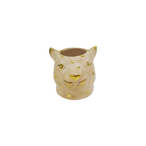 VASO CERÂMICA ARTESANAL COM OURO BEGE LEOPARDO P 7CM
