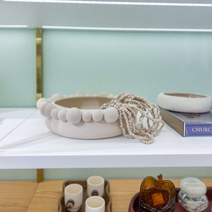 CENTRO DE MESA EM CERÂMICA ESFERAS MARFIM 35CM