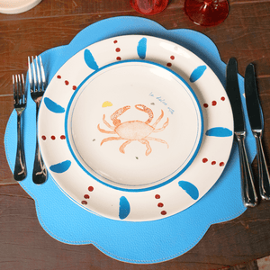 JOGO AMERICANO DUPLA FACE IMPERMEÁVEL REDONDO FLOR LARANJA E AZUL 42 CM